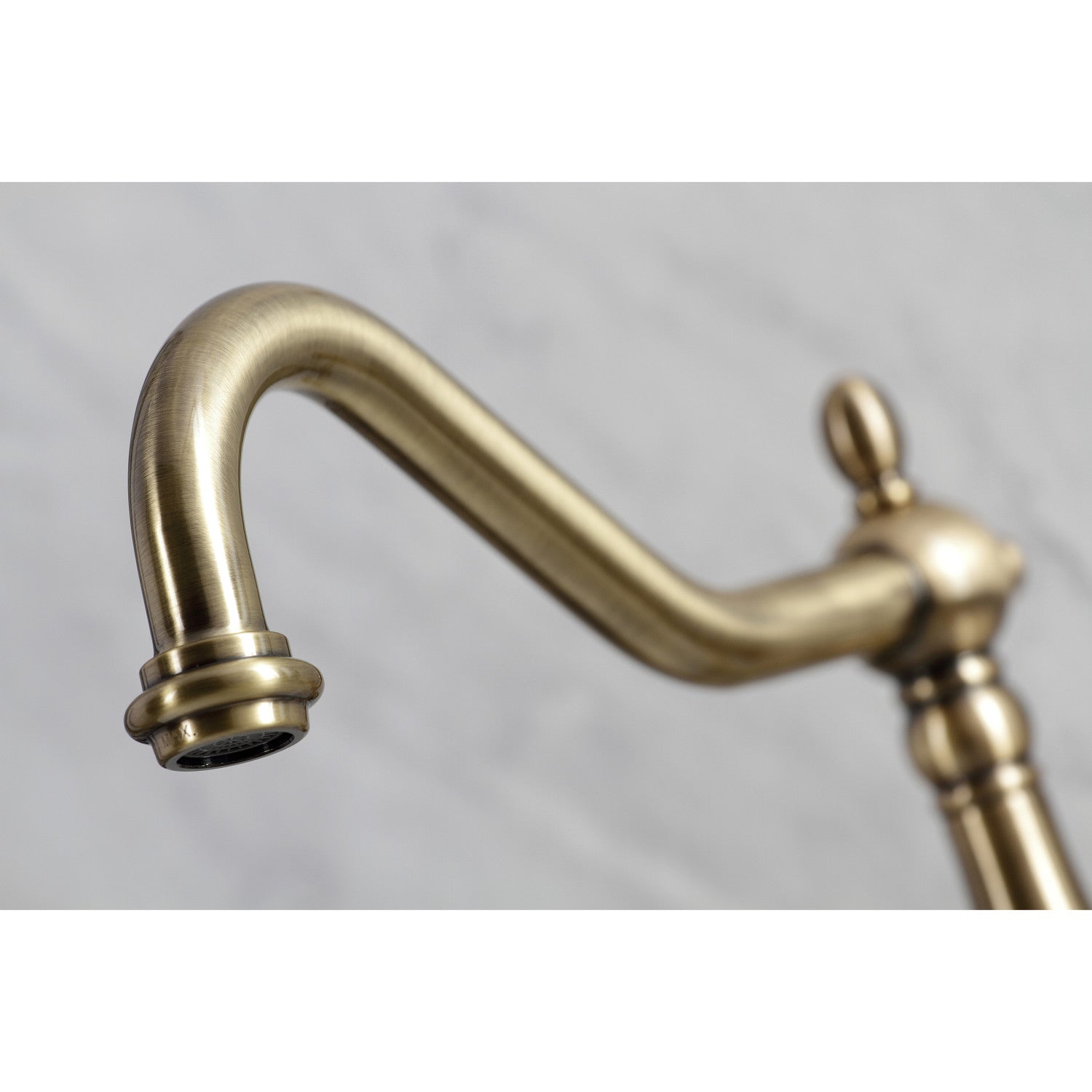 Kingston Heirloom KS1243PKL - Duchess Two-Handle 2-Hole Wall Mount Bridge Kitchen Faucet, Antique Brass — thumbnail 3
